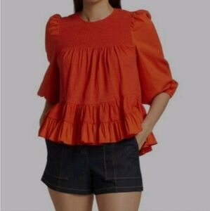 Cinq a Sept Adeline top In Fire Coral, size S